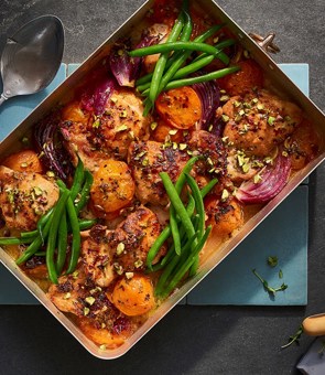Summer Stone Fruit & Chicken Tray Bake